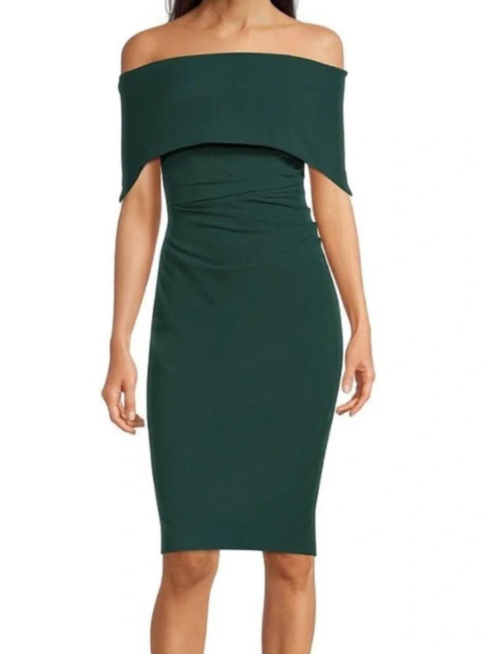 Vince Camuto Emerald Green Off-Shoulder Pop Over Sheath Dress